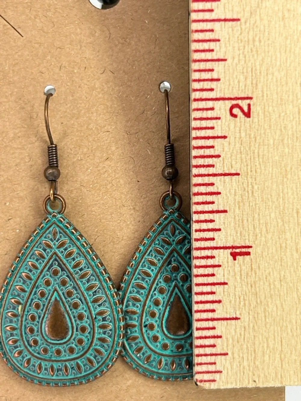 Boho Teardrop Filigree Dangle Earrings in Turquoise Bronze Fashion Jewelry - Picture 2 of 3
